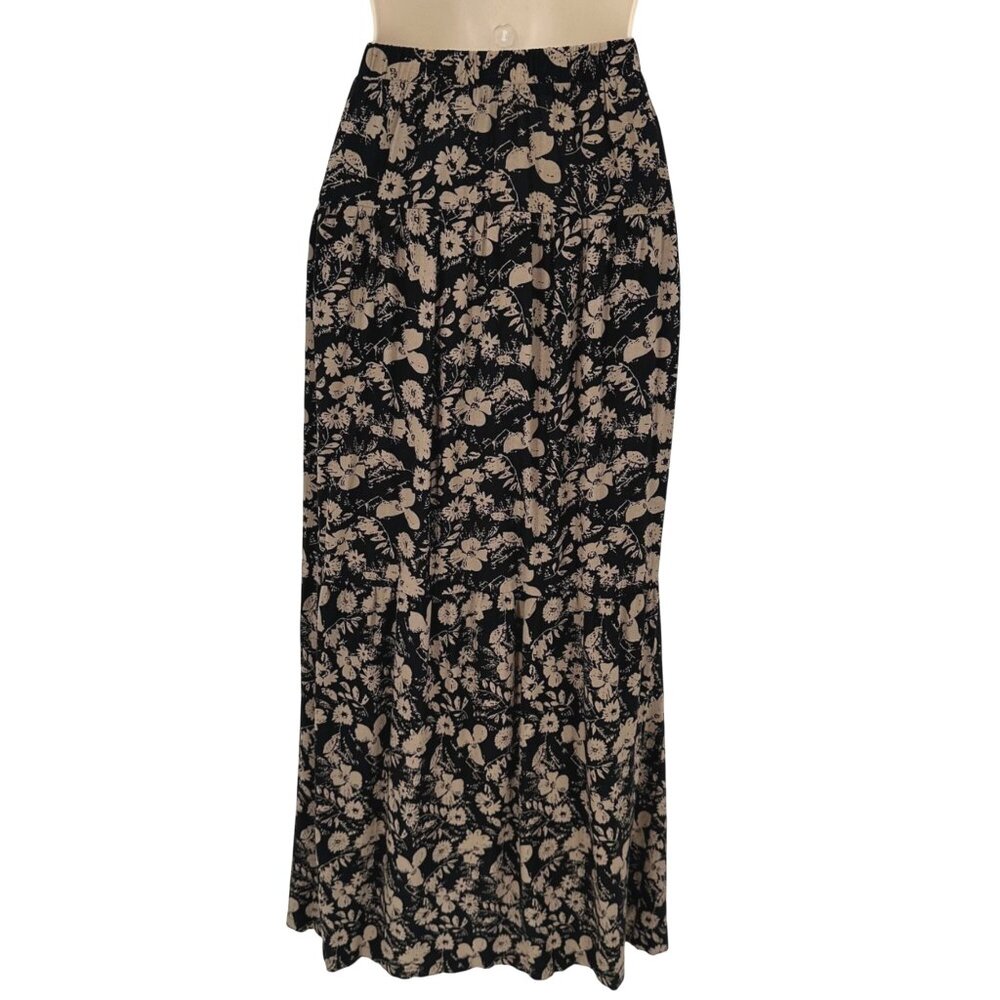 NWOT Natural Life Womens Black & Beige Floral Elastic Waist Maxi Skirt Size M - Picture 3 of 8